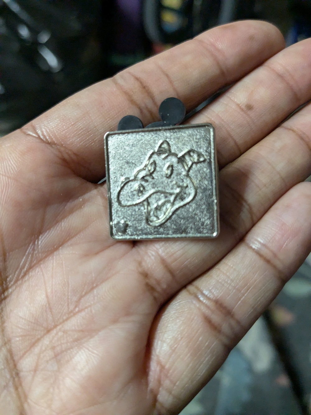 Disney Mascot Square Metal Pin with Dragon Face